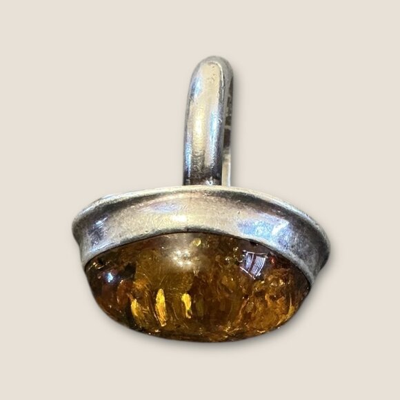 Vintage Estate Amber & Sterling Silver Statement Ring - Picture 4 of 10